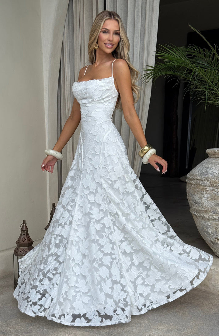 Women's Formal Maxi Dress - Spaghetti Strap Floral Lace-Up Back