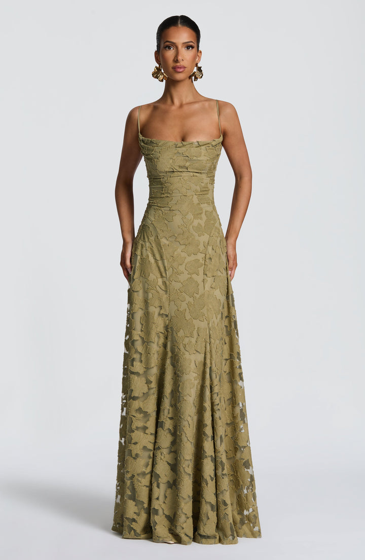 Women's Formal Maxi Dress - Spaghetti Strap Floral Lace-Up Back