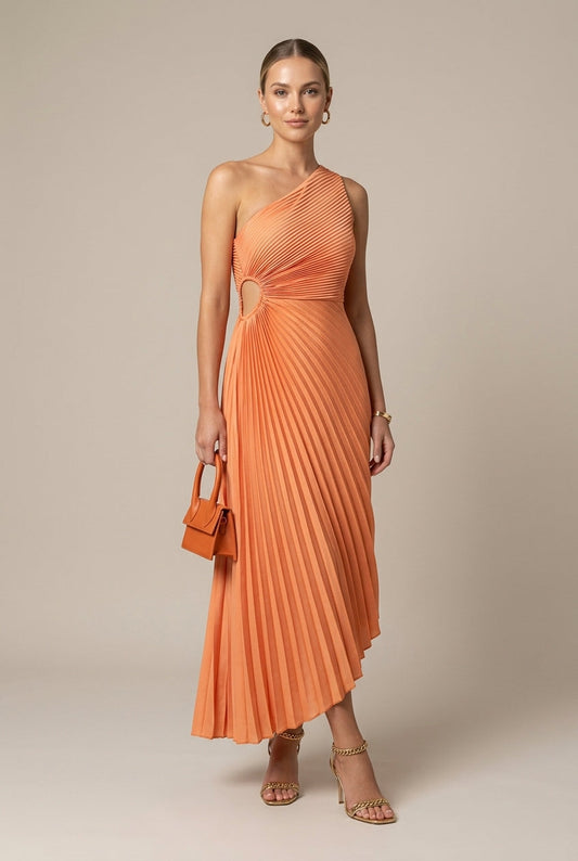 Women's One Shoulder Pleated Maxi Wedding Guest Dress