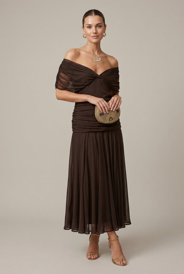 Women's Wrap Style Sheer Sleeve V-Neck Maxi Dress