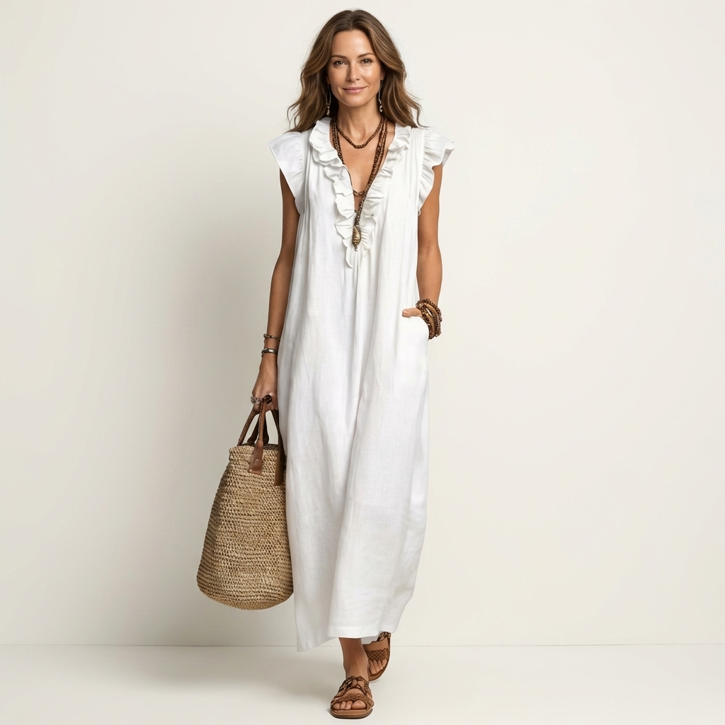 Josette | V-Neck Maxi Dress with Ruffle Details