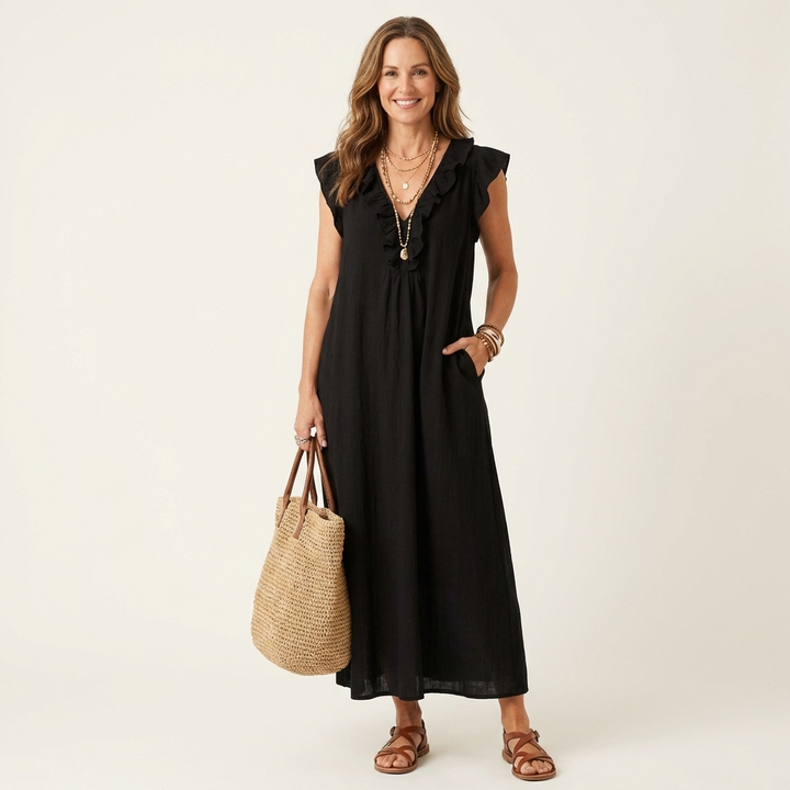 Josette | V-Neck Maxi Dress with Ruffle Details