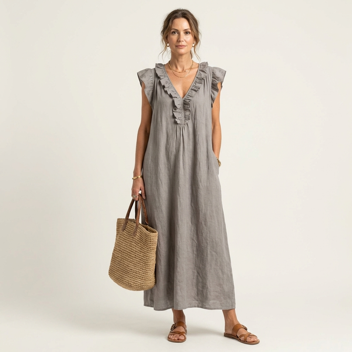 Josette | V-Neck Maxi Dress with Ruffle Details