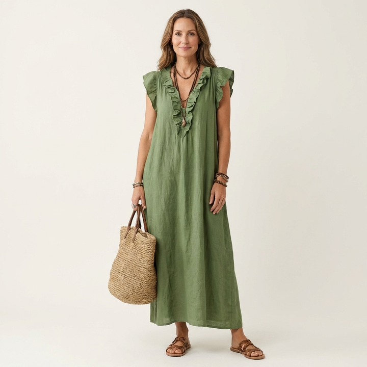 Josette | V-Neck Maxi Dress with Ruffle Details