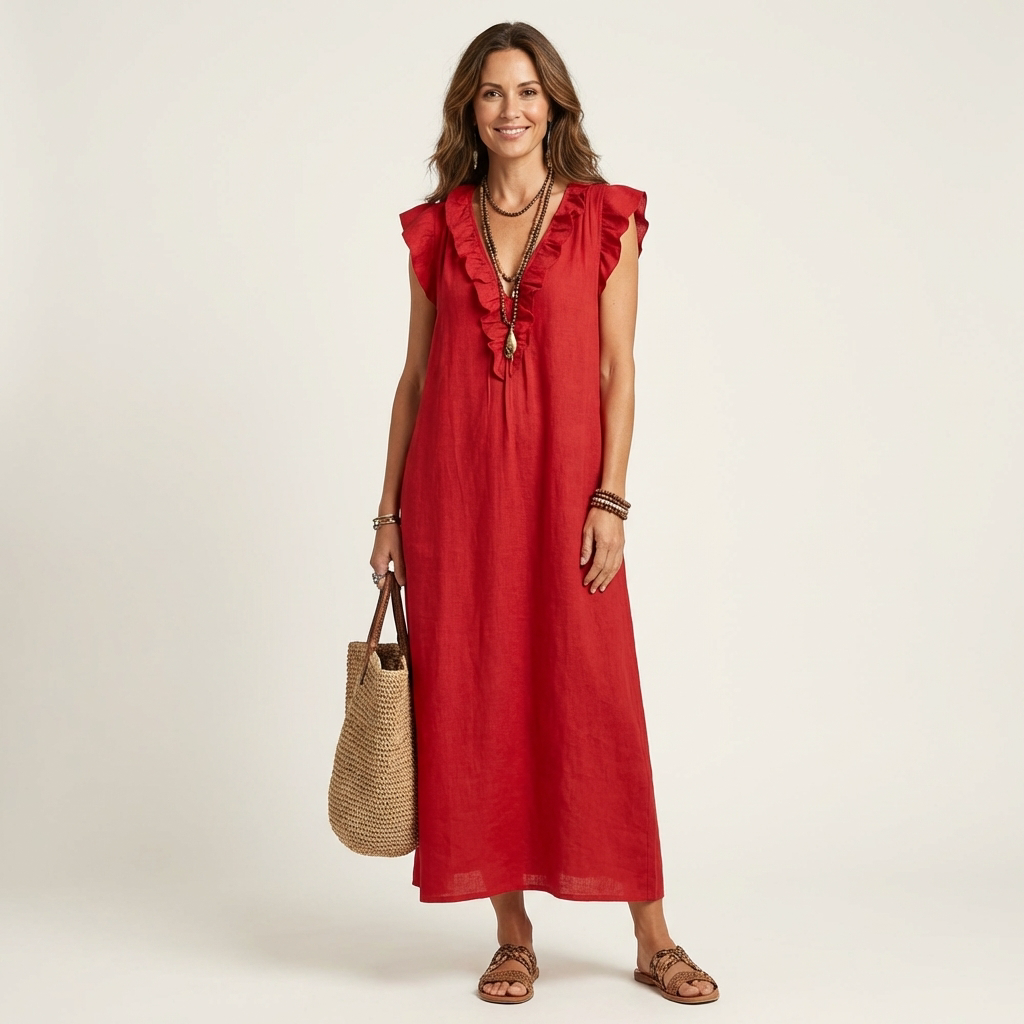 Josette | V-Neck Maxi Dress with Ruffle Details
