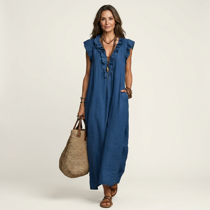 Josette | V-Neck Maxi Dress with Ruffle Details