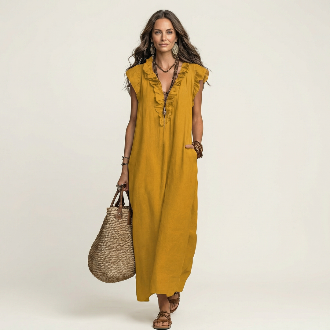 Josette | V-Neck Maxi Dress with Ruffle Details
