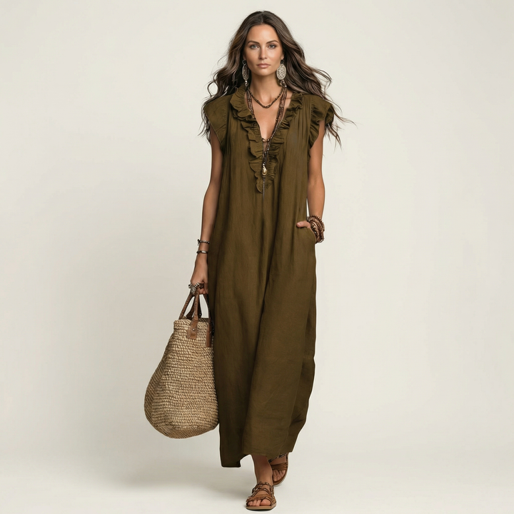Josette | V-Neck Maxi Dress with Ruffle Details