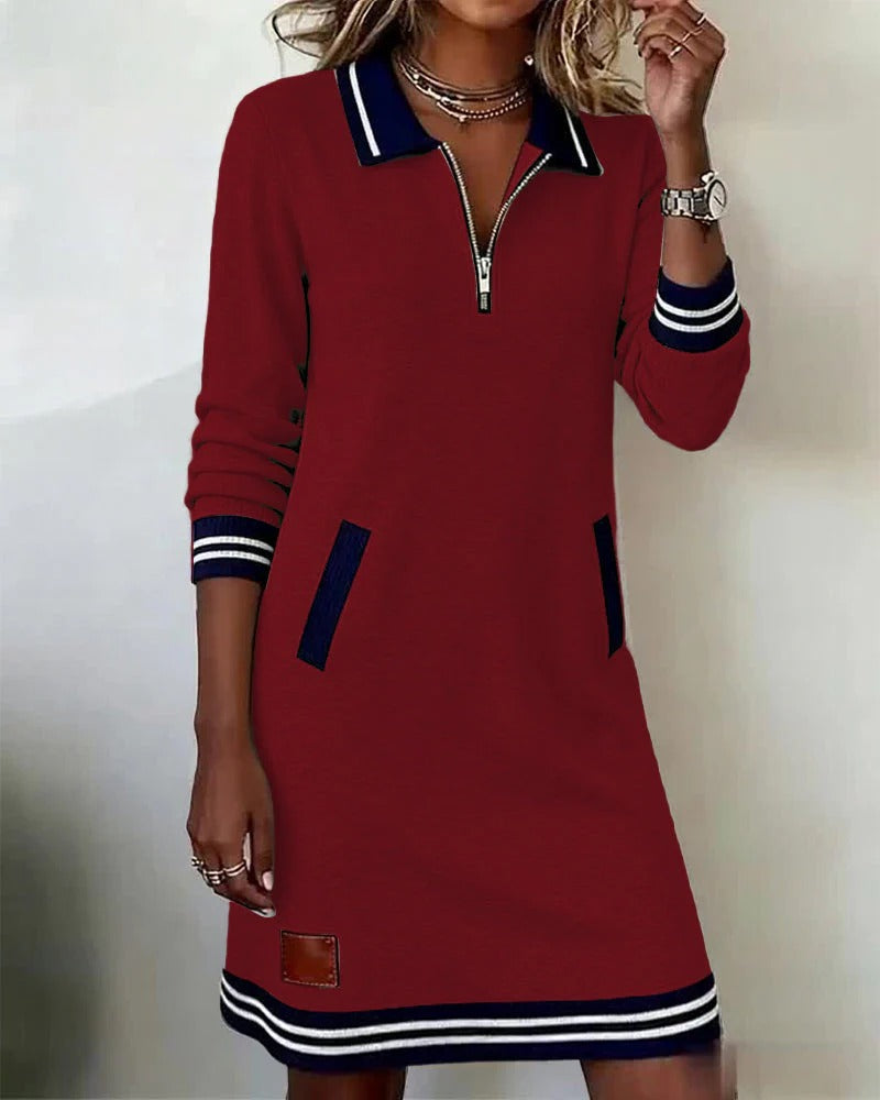 Lenora – Zip-Up Collar Sweatshirt Dress