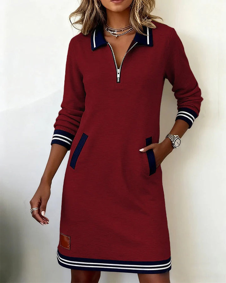Lenora – Zip-Up Collar Sweatshirt Dress