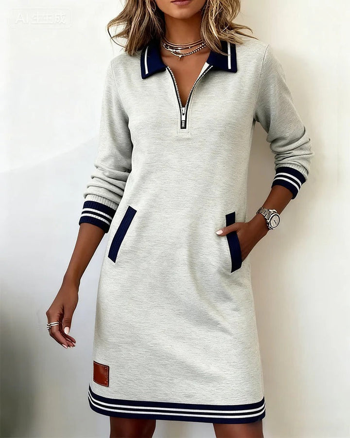 Lenora – Zip-Up Collar Sweatshirt Dress