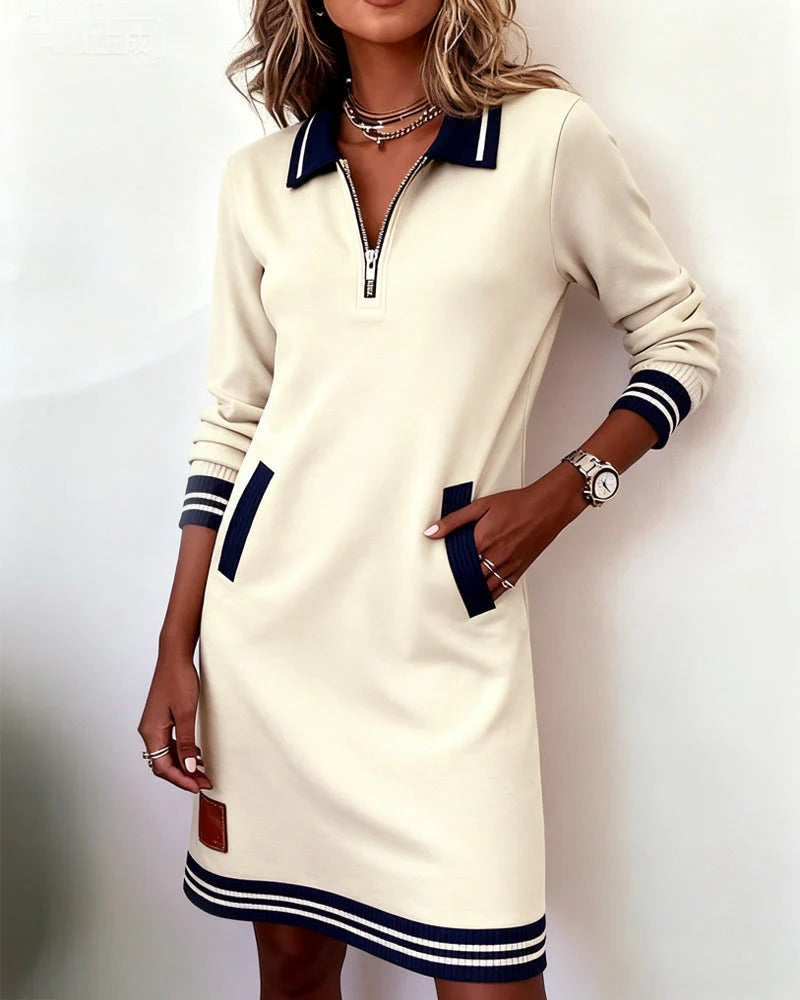 Lenora – Zip-Up Collar Sweatshirt Dress