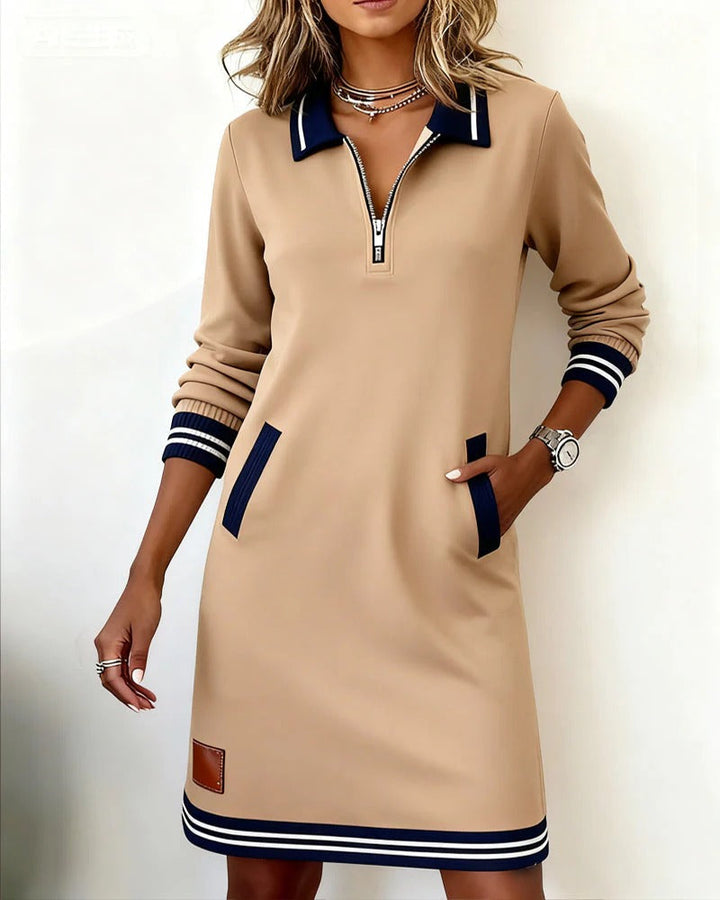 Lenora – Zip-Up Collar Sweatshirt Dress