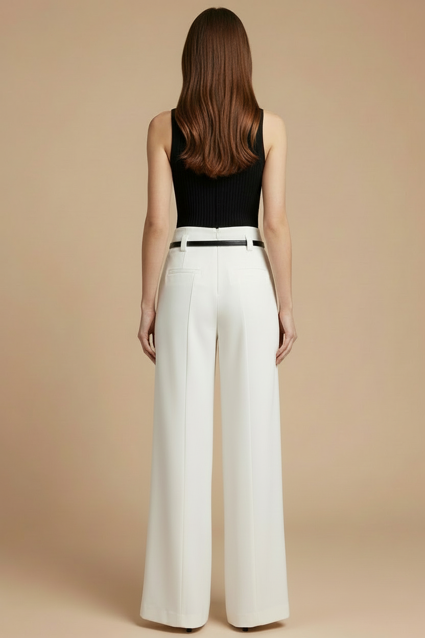 Women's Wide Leg Pants - High Waist Pleated Front Split Hem