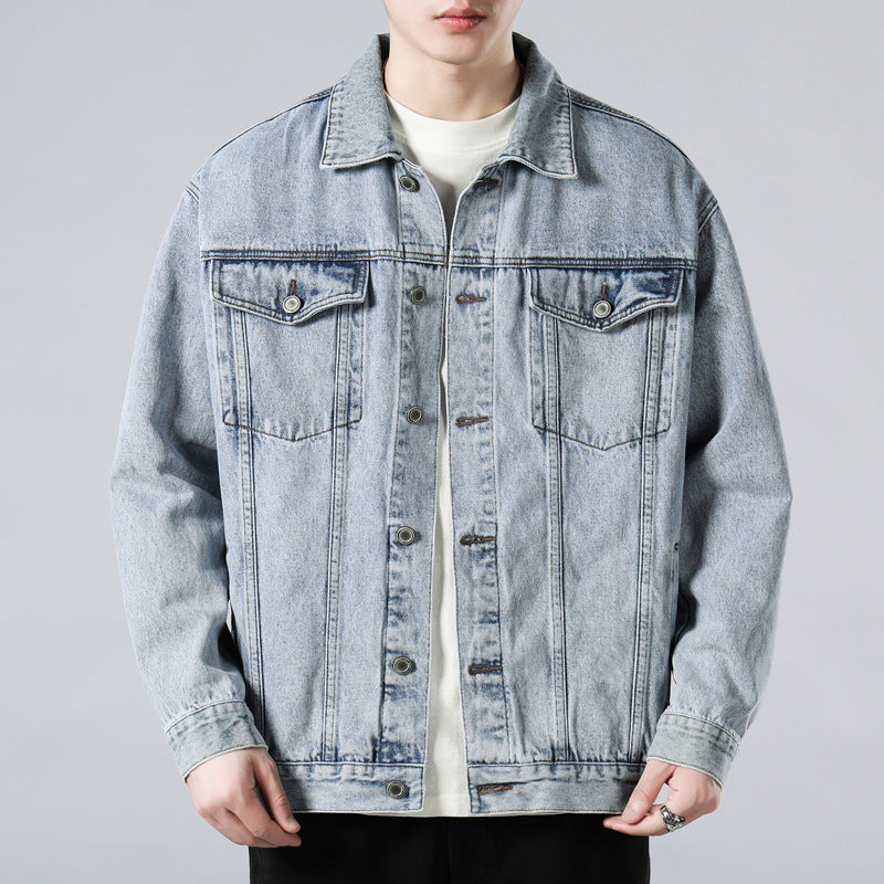 Men's Denim Long Sleeve Button Front Collar Jacket