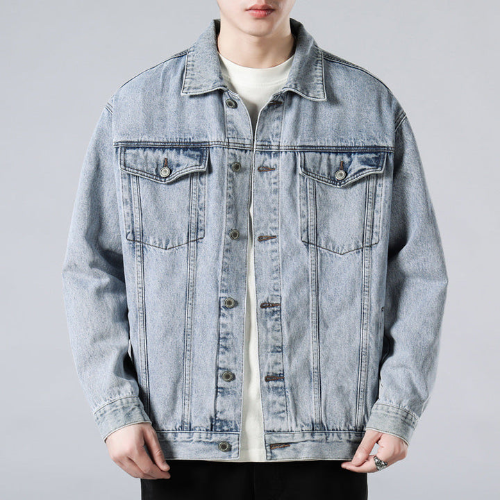Men's Denim Long Sleeve Button Front Collar Jacket