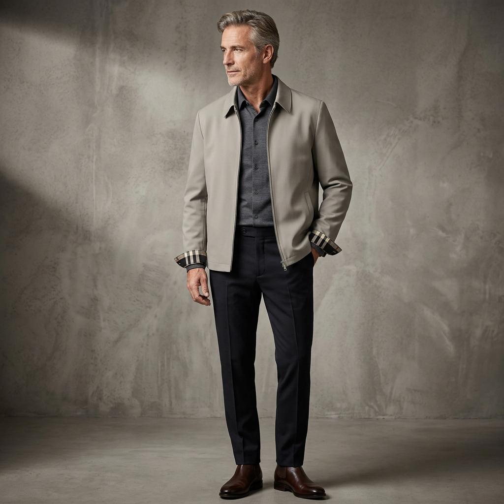 Men’s Smart Casual Jacket – Zip Front Collared Jacket with Side Pockets