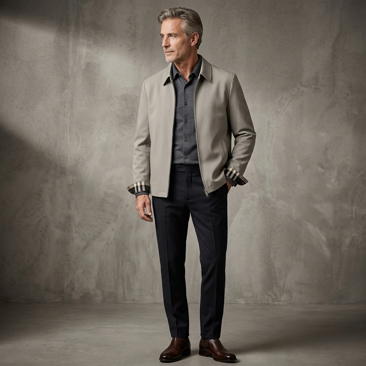 Men’s Smart Casual Jacket – Zip Front Collared Jacket with Side Pockets
