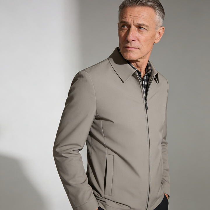 Men’s Smart Casual Jacket – Zip Front Collared Jacket with Side Pockets