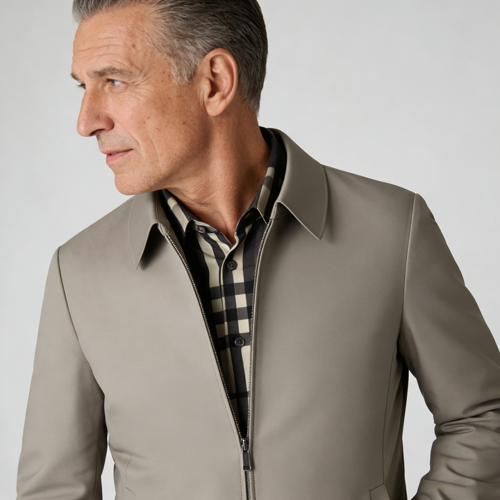 Men’s Smart Casual Jacket – Zip Front Collared Jacket with Side Pockets