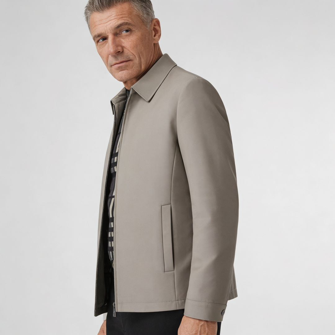 Men’s Smart Casual Jacket – Zip Front Collared Jacket with Side Pockets