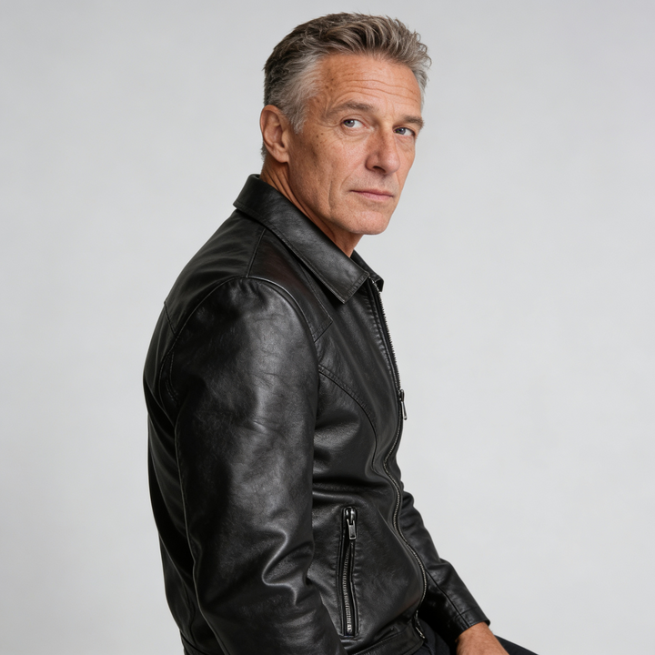 Men’s Faux Leather Zip-Front Jacket – Structured Tailored Fit