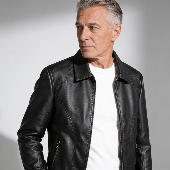 Men’s Faux Leather Zip-Front Jacket – Structured Tailored Fit