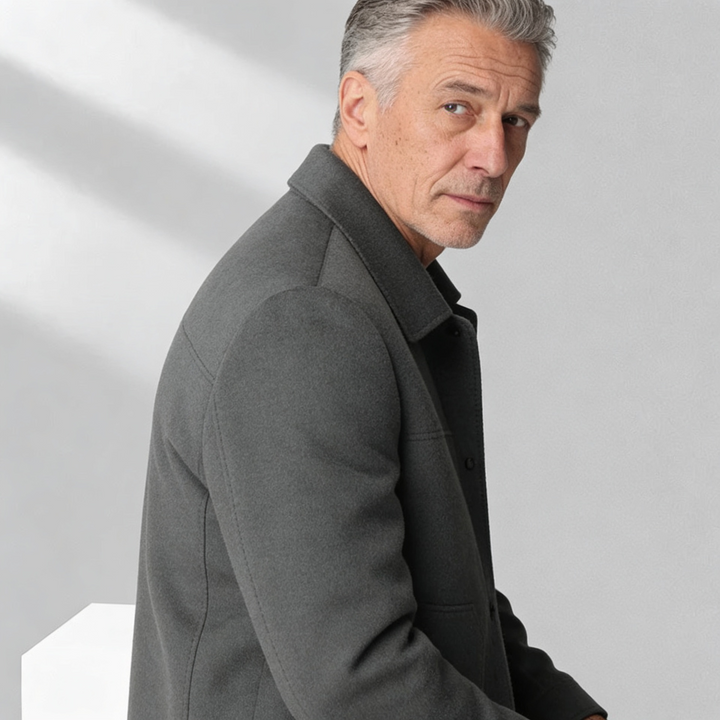 Men’s Double Faced Wool Jacket with Polo Collar and Button Front