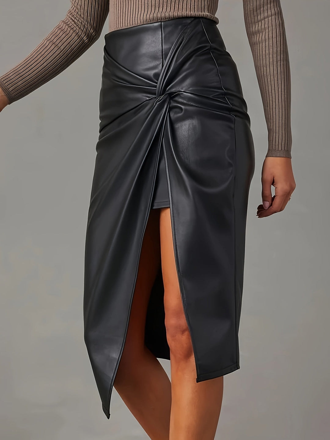 Aria Asymmetric Leather Midi Skirt