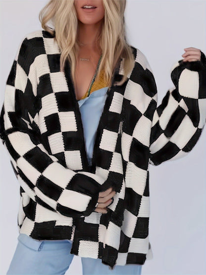 Crossmark Checkered Knit Cardigan