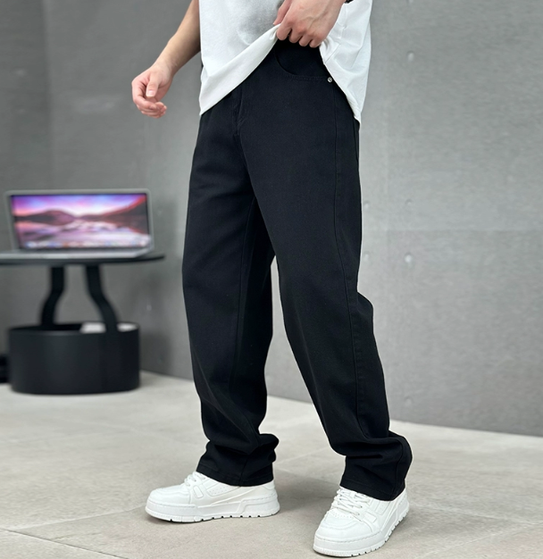 Men's Baggy Wide Leg Denim Jeans - Straight Full Length Cut