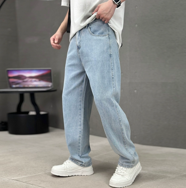 Men's Baggy Wide Leg Denim Jeans - Straight Full Length Cut