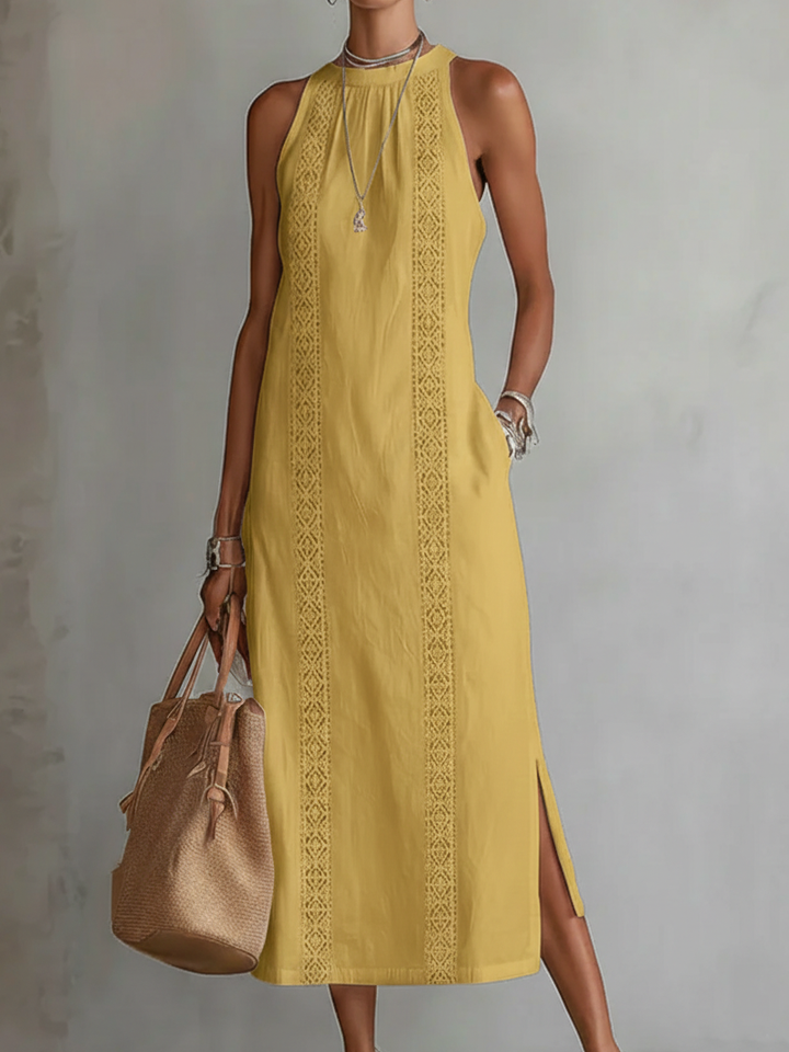 Jimena | Casual Embroidered Mandarin Collar Midi Dress