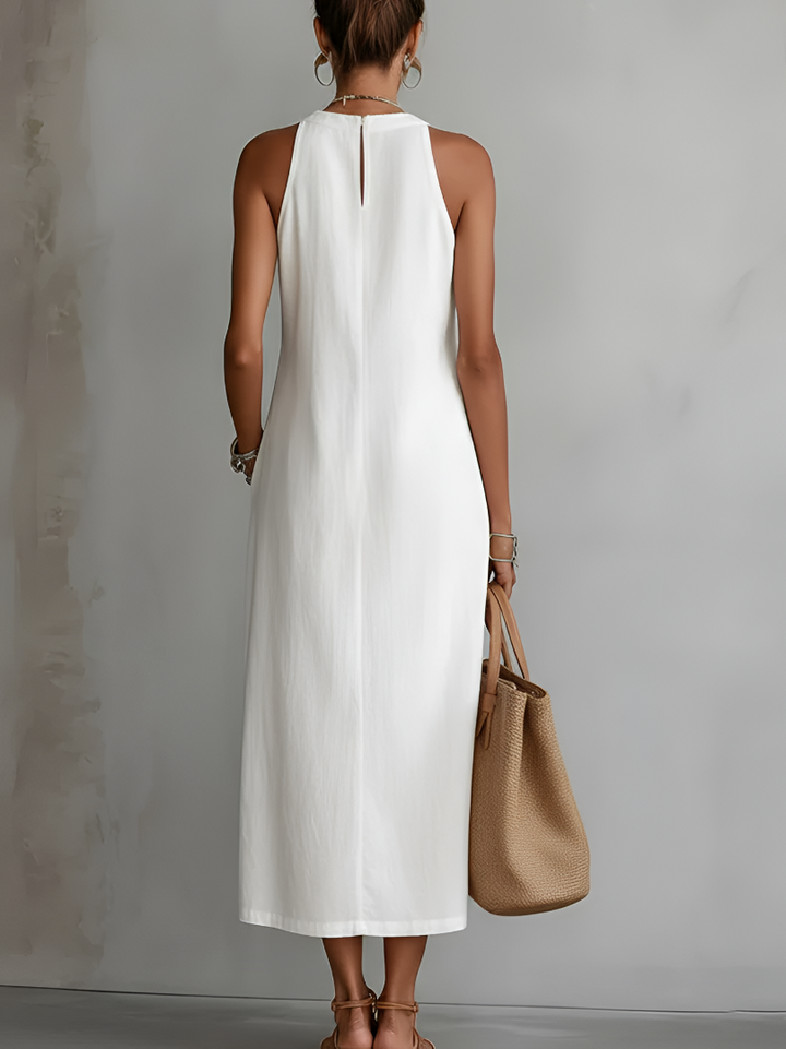 Jimena | Casual Embroidered Mandarin Collar Midi Dress