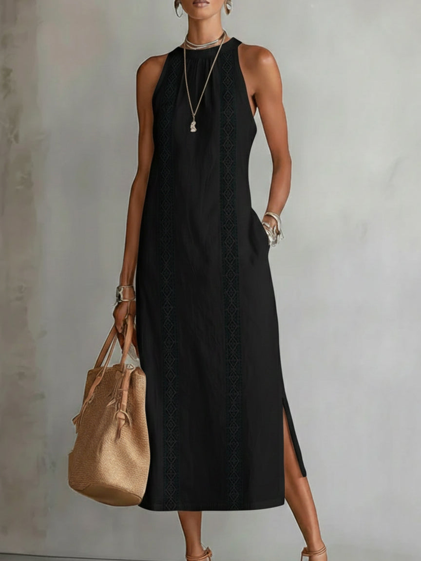 Jimena | Casual Embroidered Mandarin Collar Midi Dress