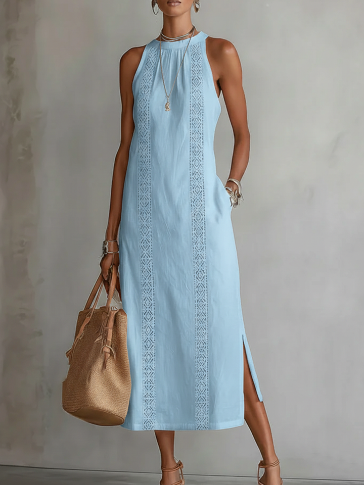 Jimena | Casual Embroidered Mandarin Collar Midi Dress