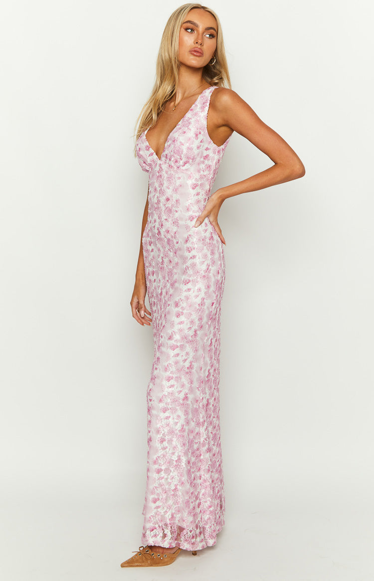 Women's Sequin Floral V-Neck Sleeveless Wedding Guest Maxi Dress