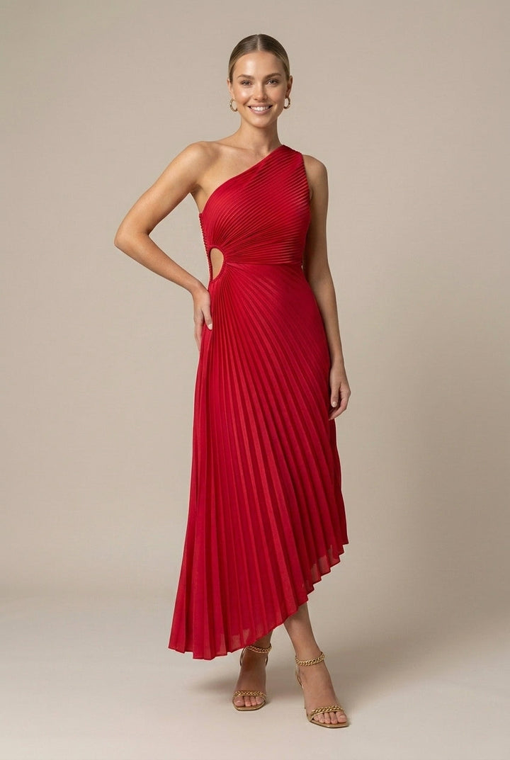 Women's One Shoulder Pleated Maxi Wedding Guest Dress