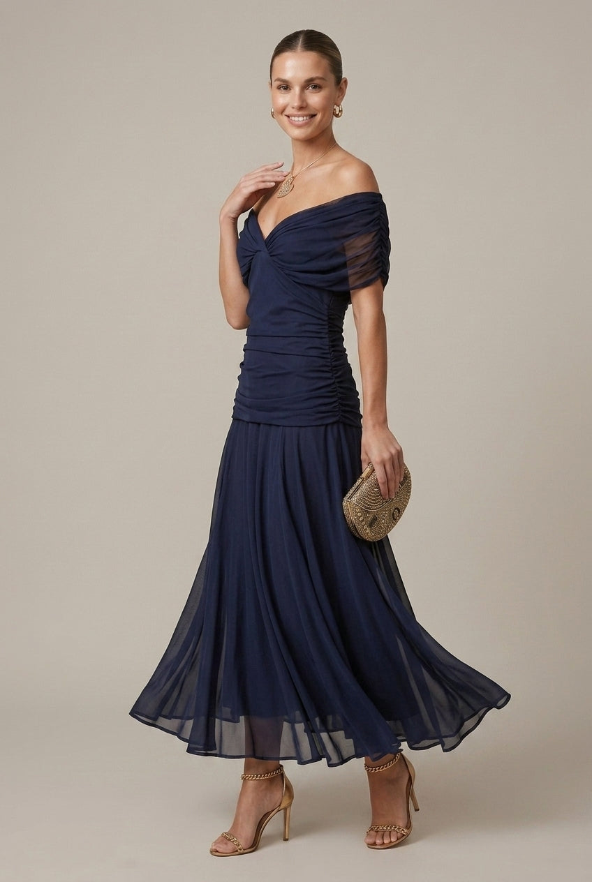 Women's Wrap Style Sheer Sleeve V-Neck Maxi Dress