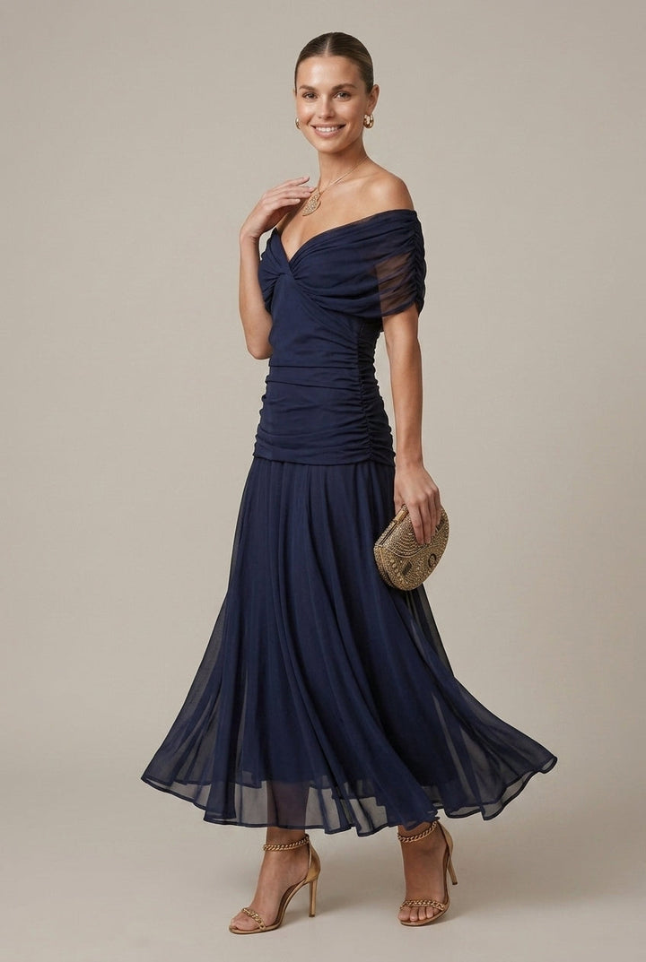 Women's Wrap Style Sheer Sleeve V-Neck Maxi Dress