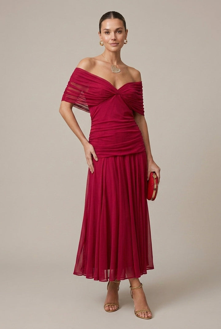 Women's Wrap Style Sheer Sleeve V-Neck Maxi Dress