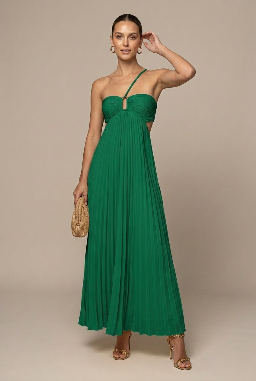 Women's Pleated Halter Neck Flowy Maxi Dress - Open Back