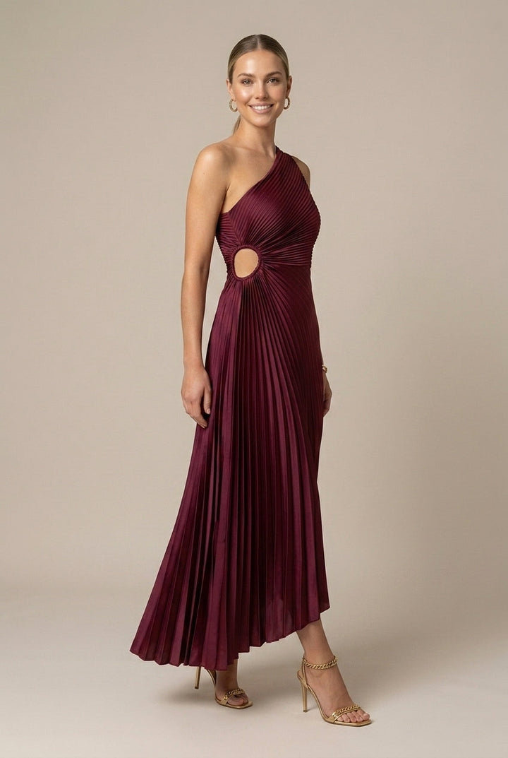 Women's One Shoulder Pleated Maxi Wedding Guest Dress